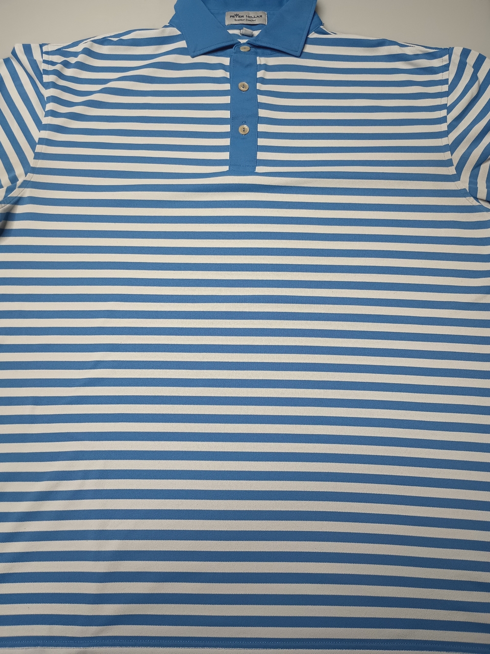 Peter Millar Summer Comfort White Blue Striped Polo Size S